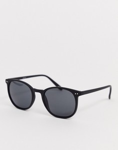 Круглые солнцезащитные очки в черной матовой оправе с дымчатыми стеклами ASOS DESIGN-Черный