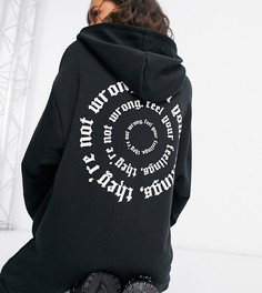 Черное короткое платье-худи в стиле oversized с принтом ASOS DESIGN Petite-Черный
