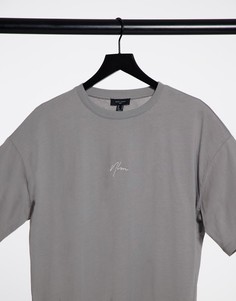 Светло-серая футболка в стиле oversized с вышивкой "NLM" New Look-Серый
