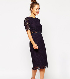 Кружевное платье‑футляр миди с укороченным топом ASOS PETITE-Темно-синий