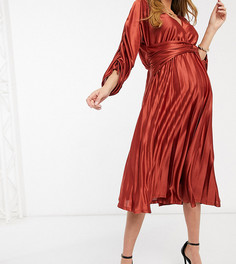 Атласное платье миди цвета мокко с присборенными рукавами и плиссированной юбкой ASOS DESIGN Maternity-Многоцветный