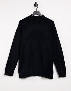 Черный oversized-джемпер с круглым вырезом Bershka