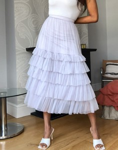 Сиреневая ярусная юбка миди из тюля Lace & Beads-Фиолетовый