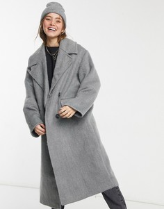 Серое пальто в стиле oversized с начесом ASOS DESIGN-Серый