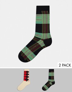 Набор из двух пар носков средней длины с ярким рисунком в ромбик ASOS DESIGN-Многоцветный