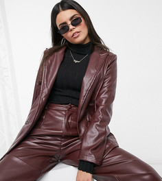Блейзер бойфренда шоколадного цвета из искусственной кожи Missguided Petite (от комплекта)-Коричневый цвет