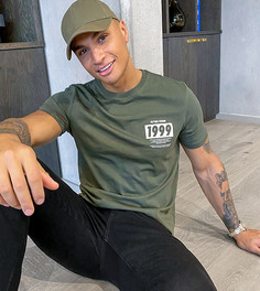 Футболка цвета хаки с принтом 99 New Look-Зеленый