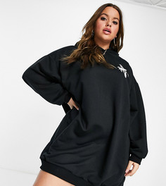 Черное короткое платье-худи в стиле oversized с принтом "ocean drive miami" ASOS DESIGN Curve-Черный