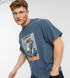 Темно-синяя oversized-футболка с художественным принтом New Look-Голубой