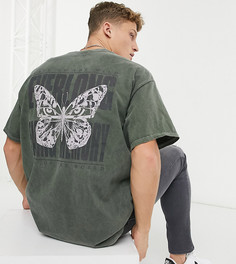 Темно-серая oversized-футболка с принтом на спине New Look-Серый