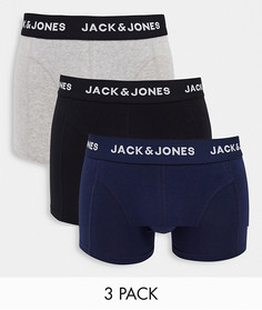Набор из 3 разноцветных боксеров-брифов с логотипом на поясе Jack & Jones-Многоцветный