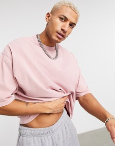 Розовая плотная oversized-футболка с рукавами до локтя ASOS DESIGN​​​​​​​-Бежевый