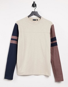 Плотный меланжевый лонгслив с полосками на рукавах ASOS DESIGN-Светло-коричневый