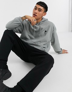 Серый oversized-свитшот из теплого флиса с вышивкой в виде розочки ASOS DESIGN