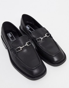 Черные кожаные лоферы с квадратным носком и уздечкой ASOS DESIGN-Черный цвет