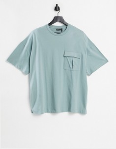 Плотная oversized-футболка пастельного серо-голубого цвета с карманом в утилитарном стиле ASOS DESIGN-Серый