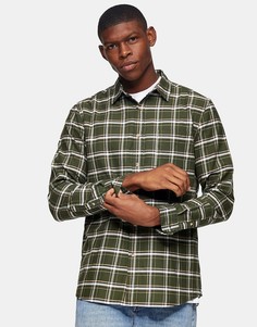 Клетчатая рубашка цвета хаки Topman-Зеленый