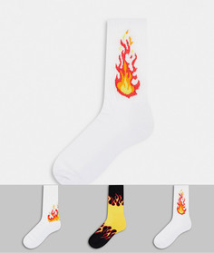 Набор из трех пар спортивных носков с принтом пламени ASOS DESIGN-Многоцветный
