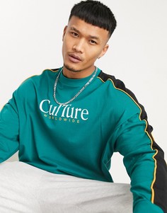 Голубой лонгслив в стиле oversized с принтом на груди и отделкой в рубчик на горловине ASOS DESIGN