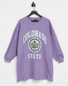 Платье-свитшот мини пыльно-фиолетового цвета с надписью "Colorado State" ASOS DESIGN-Фиолетовый цвет