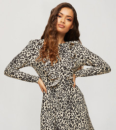 Светло-бежевое платье мини с поясом и принтом Miss Selfridge Petite-Бежевый