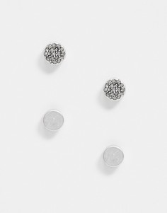Набор из 2 пар круглых сережек-гвоздиков с гладким металлом и камнями AllSaints-Серебристый