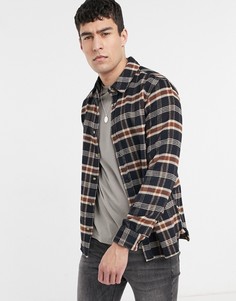 Темно-синяя клетчатая рубашка с начесом Topman-Темно-синий