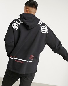 Худи в стиле oversized с текстовым принтом на спине и ассиметричным краем ASOS DESIGN-Черный цвет