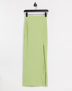Облегающая юбка макси в рубчик с разрезом до бедра Another Reason-Зеленый цвет