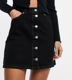 Черная джинсовая юбка на пуговицах ASOS DESIGN Tall-Черный цвет
