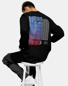 Черный лонгслив с принтом на спине Topman