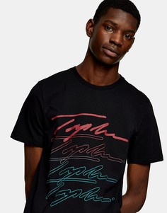 Черная футболка с фирменным принтом-подписью спереди Topman-Черный