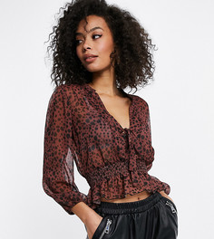 Прозрачный лонгслив с присборенной талией и принтом в виде мазков ASOS DESIGN Tall-Многоцветный