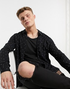 Рубашка из вискозы в горошек с длинными рукавами New Look-Черный цвет