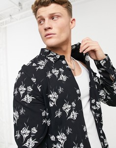 Рубашка с длинными рукавами и принтом в виде листьев New Look-Черный цвет