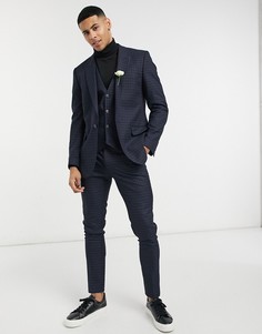 Приталенный пиджак в мелкую темно-синюю и зеленую клетку ASOS DESIGN-Темно-синий