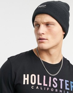 Черная шапка-бини в рубчик с логотипом Hollister-Черный цвет