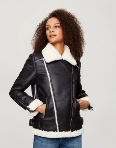 Черная куртка-авиатор с контрастной отделкой из искусственного меха Miss Selfridge-Черный