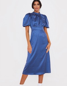 Темно-синее платье миди в горошек с объемными рукавами In The Style x Lorna Luxe-Многоцветный