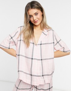 Комбинируемая розовая рубашка от пижамы в клетку с заниженной линией плеч ASOS DESIGN-Розовый цвет
