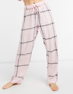 Комбинируемые розовые прямые штаны от пижамы в клетку с жаккардовым поясом ASOS DESIGN-Розовый цвет