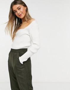 Кремовый джемпер в рубчик с квадратным вырезом ASOS DESIGN