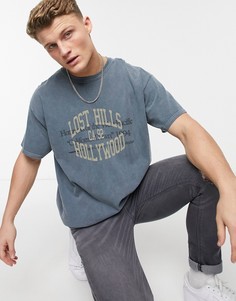 Синяя футболка в стиле oversized с принтом "hollywood" New Look-Голубой