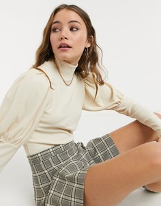 Бежевый трикотажный топ с длинными пышными рукавами Monki Roye