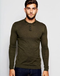 Трикотажное облегающее поло цвета темного хаки ASOS-Зеленый