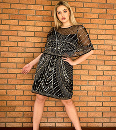 Платье мини с кейпом и отделкой ASOS DESIGN Curve-Многоцветный