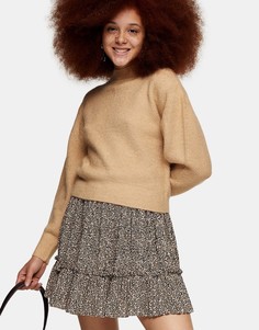 Бежевый укороченный джемпер с переплетением Topshop-Светло-коричневый