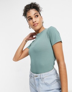 Шалфейно-зеленая облегающая футболка в рубчик ASOS DESIGN-Зеленый цвет