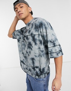 Серая oversized-футболка из органического хлопка с полудлинными рукавами, принтом тай-дай и декоративными швами ASOS DESIGN-Черный цвет