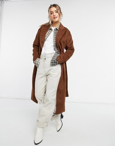 Светло-коричневое пальто макси с поясом New Look-Светло-коричневый